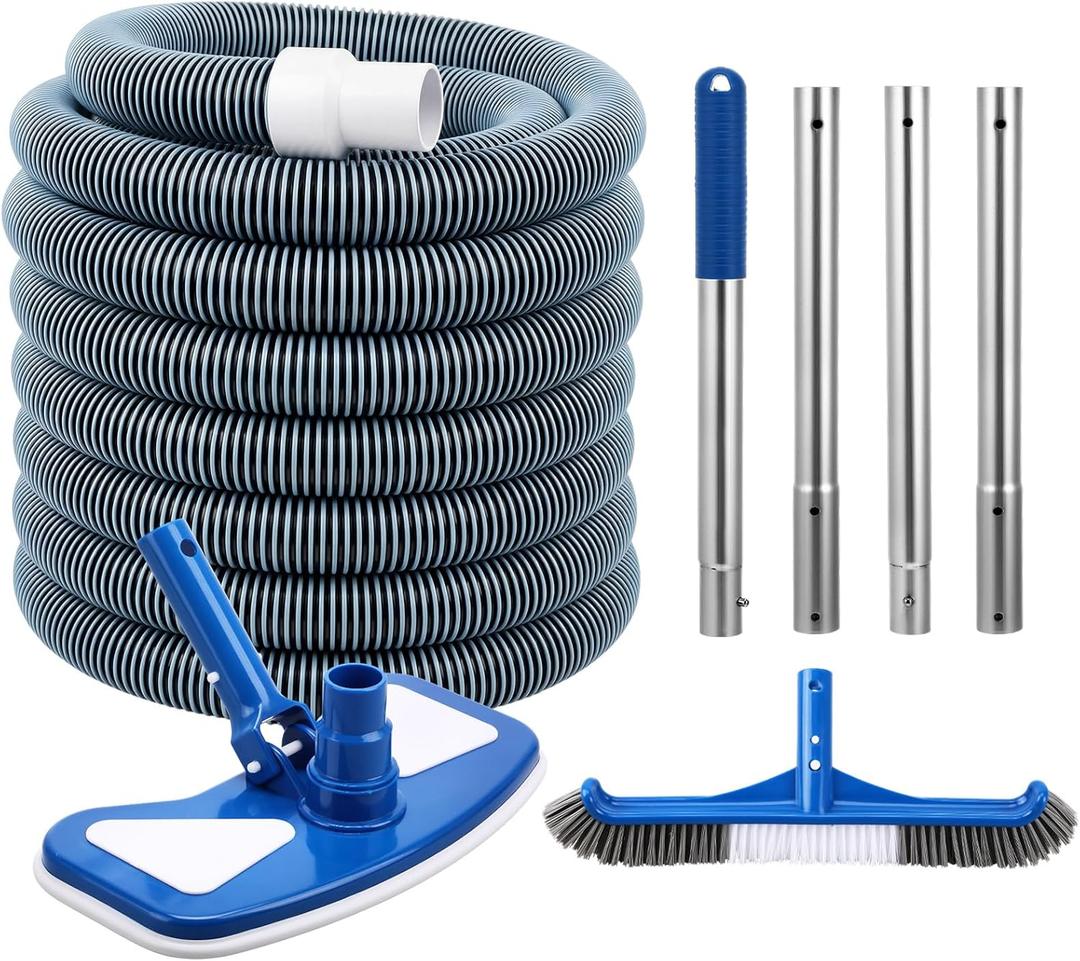 4 Pcs Swimming Pool Cleaning Kit Including Pool Vacuum Head with 1-1/2" x 30 ft Hoses Flexible Head with Pole 17.5 '' Cleaning Brush for Inground Above Ground Swimming Supplies