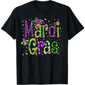Funny Mardi Gras Parade Outfit Jester Hat Men Women Kids T-Shirt, (Small, Black)