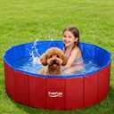 Foldable Pet Pool, Puppy Small Medium Large Dogs Pool, Non-Slip Pet Bath Tub for Outdoor Backyard, Collapsible Dogs Swimming Pool for Dogs Cats and Kids 40" Red