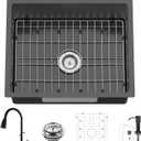 Black 25x22In Stainless Steel Drop In Single Bowl Kitchen Sink With Faucet