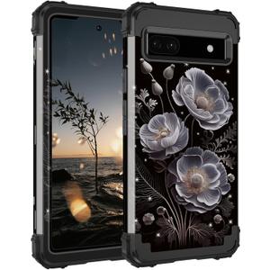 Hekodonk for Google Pixel 6A Case (2022),Heavy Duty Full Body Shockproof Protection Hard Plastic+Silicone Rubber Hybrid 3 in 1 Protective Phone Case for Google Pixel 6A,Black