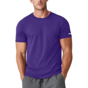 Zengjo Athletic Shirts For Men Short Sleeve Quick Dry Moisture Wicking Tee | Stretch Jersey, Tagless Neck, 4-Needle Flatlock Seams, Workout Sessions, Gym Training, Running, Outdoor Exercise (Purple, M)