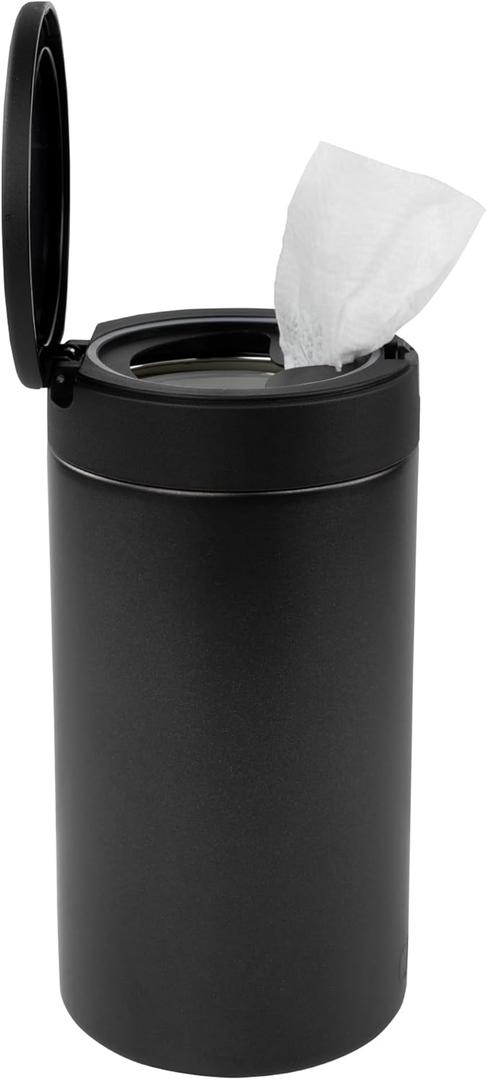 Spectrum Disinfecting Wipes Container with Push Button Lid - Refillable Dispenser for Bathroom, Kitchen, Classroom, Countertop, & Home - Stainless Steel & Rust-Resistant Disinfectant Wipes Holder (Black)