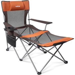 apollo walker Reclining Beach Chair, Adjustable 90-135 Backrest Camping Lounge Chairs for Adults, Folding Chair with Foot Rest & Detachable Pillow - Standard 6-Leg, Orange