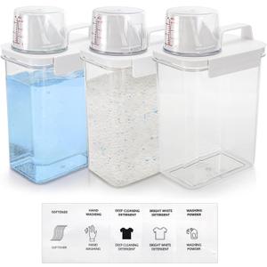 3 Pack Liquid Laundry Detergent Dispenser, 61 Oz Laundry Soap Containers with 15 Removable Labels, Clear Plastic Laundry Powder Dispenser Fabric Softener Holder for Laundry Room