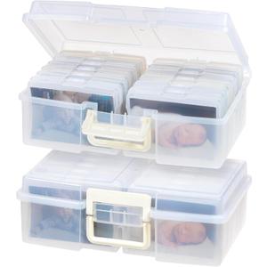 IRIS USA 4" x 6" |Made in USA| 2-Pack Photo Organizers and Picture Storage Box with Handle, 12 Inner Cases/Containers for Tasks, Stickers, Ephemera, & Flashcards - Clear