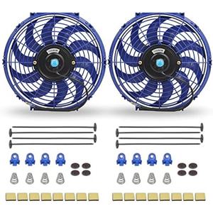 FGJQEFG 12 Inch Universal Slim Fan Push Pull Electric Radiator 12V 80W High Performance Cooling Fan Mount Kit Blue 2 Pcs