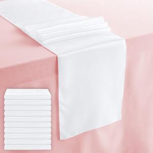 Juvale 10-Pack White Satin Table Runners for Rectangular and Round Tables, Weddings, Baby Showers, Birthday Parties, Banquets, Events Decorations (White, 108.2x11.8 in)