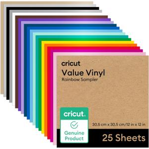 Cricut Value Permanent Vinyl, Rainbow Sampler 12in x 12in (25 ct) (25-Pack)