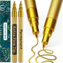 ARTISTRO 2 Gold Permanent Marker - Waterproof Markers for Tire, Fabric, Rocks, Glass, Ceramic, Wood, Paper - Oil Based Metallic Paint Pens - Extra-Fine Tip 0.7mm