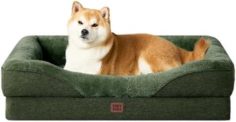 EHEYCIGA Orthopedic Dog Bed for Large Sized Dog, 36x27 Inch Large Memory Foam Dog Couch Bed with Sides, Waterproof Liner & Washable Removable Cover, Bolster Pet Sofa, Dark Green
