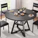 Round Dining Table for 4,Kitchen Dining Room Circle Dinner Pedestal Table,Space Saving Wood Kitchen & Dining Room Furniture (Black, 47In)