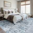 Soalmost Washable Area Rug 8x12, Large Soft Rugs for Living Room Vintage Blue/Grey Carpet 8x12 Area Rugs for Bedroom Dining Room Non-Slip Stain Resistant Under Table Rug