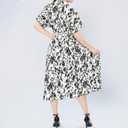 Women's Summer Leopard Print Casual Dress - Shirt Collar V-Neck Short Sleeve Flowy A-Line Dress (White)