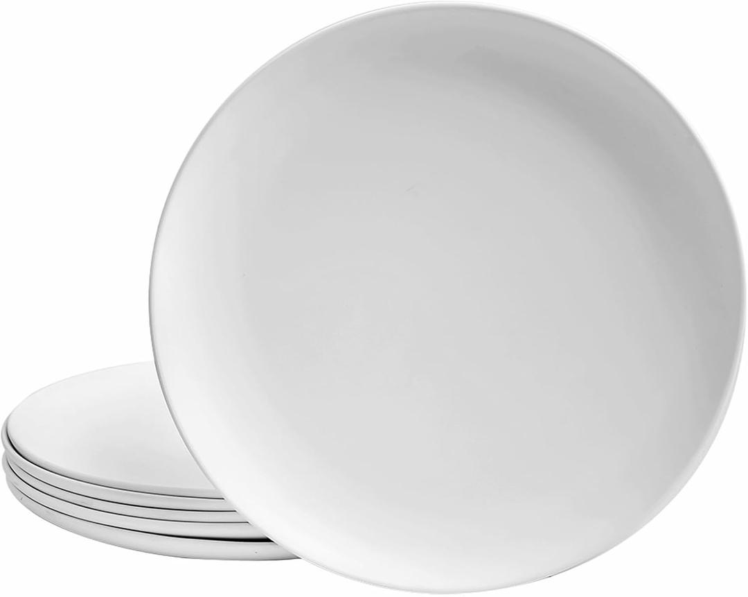 TP 10" Plate Set, 6-Piece Melamine Round Dinner Plates, Unbreakable Weighty Serving Dishes for Home, Outdoor Party, Restaurants, White