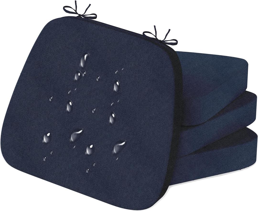 17'' x 16'' x 2.5"Thick Chair Cushions for Dining Chairs, 4 Pack WaterProof Easy Clean Kitchen Chair Pads with Ties and Non-Slip Backing - 30D High Elastic Foam Soft Kitchen Chair Cushions (Dark Blue)
