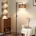 GyroVu Rattan Floor Lamp for Living Room, Adjustable Height Standing Lamp