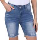 Fuwenni Womens Casual Denim Shorts Bermuda Stretchy Trendy Distressed Frayed Raw Hem Jean Shorts Denim Blue M