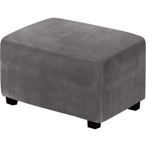 H.VERSAILTEX Real Velvet Plush 1 Piece Form Fit Stretch Rectangle Folding Storage Covers Ottoman Slipcovers Removable Footstool Protect Footrest Covers Elastic Bottom, Machine Washable(X-Large, Grey)