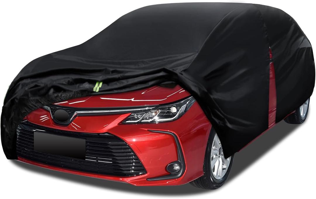 6 Layers Car Cover Waterproof All Weather for Automobiles, Size A2 with Door Zipper & Cotton Universal Fit for Toyota Corolla, Honda Civic, Kia Forte,Hyundai Elantra (178-186 inch)