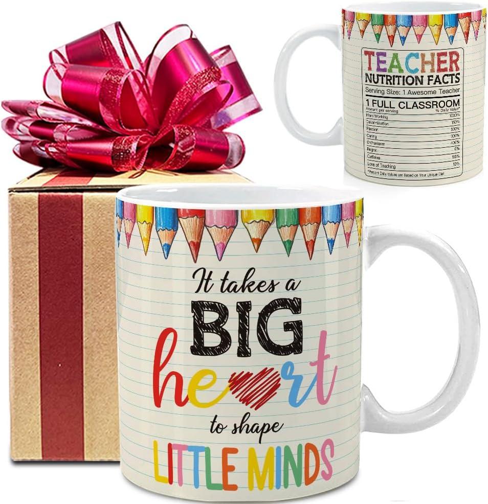 VLUG Teacher Appreciation Mug Gifts for Women, It Takes a Big Heart to Shape Little Minds Thank You Mug for Women, End of Year Teacher Birthday Retirement Back to School Gift