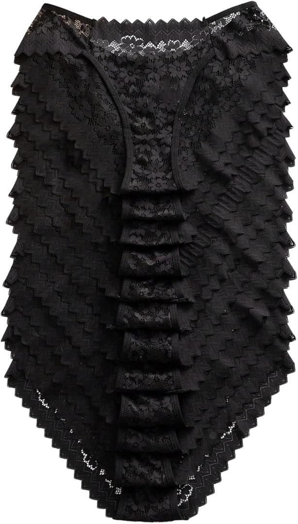 OYOANGLE Women's 12 Pack Lace Panties Set Sexy Low Rise Brief Cheeky Lingerie Underwear (Black)