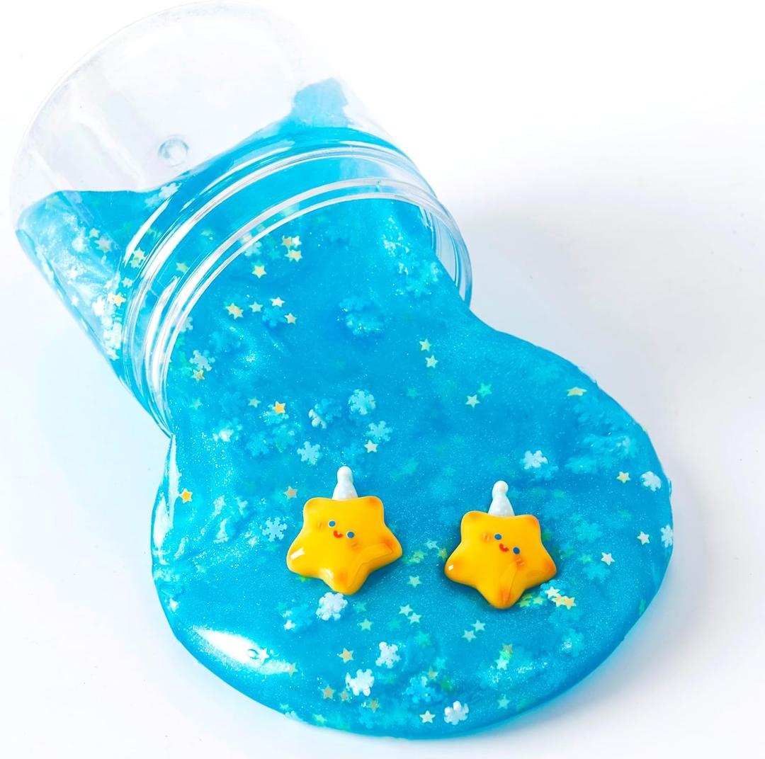 Galaxy Slime with Charms - Non-Sticky & Non-Toxic, Stretchy Clear Slime for Kids, Party Favors & DIY Craft, 6 Colors (Blue)