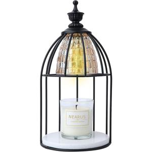 Candle Warmer Lamp, Auto Shut Off and Brightness Heat Level Control with Timer and Dimmable Switch, Top-Down Candle Melting with Marble Base and 2 Bulbs(Black)