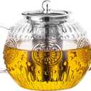 Amzcku 50OZ/1500ml Vintage Glass Teapot with Removable Infuser – Stovetop Safe, Borosilicate Glass Tea Kettle for Blooming & Loose Leaf Tea