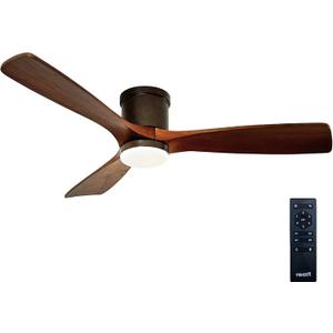 Neatfi 52-inch Ceiling Fans with Lights & Remote Control  Quiet Reversible DC Motor, Flush Mount, Living Room, Kitchen & Bedroom Ceiling Fan with 3 Adjustable Light Modes (Dark Wood, 52 Inches)
