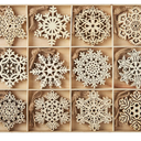 60pcs Christmas Wooden Snowflake Hanging Ornaments Snowflakes Christmas Ornaments for Holidays, Christmas Tree Decoration, Christmas Party Holiday Decor