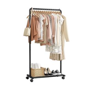 Sakugi Clothes Rack - Clothing Rack with Storage Mesh Shelf & Casters, Heavy-Duty Metal Clothing Rack for Hanging Clothes, Dresses, Coats, Large Load Capacity, Easy Assembly, Black, 28.0"x16.9"x59.0"