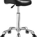 Saddle Stool Chair with Wheels, Ergonomic Thicker Saddle Seat Design for Healthy Sitting Posture, PU Leather, Rolling Saddle Stool with Silent Rubber Wheels Adjustable for Salon Massage Home, Black