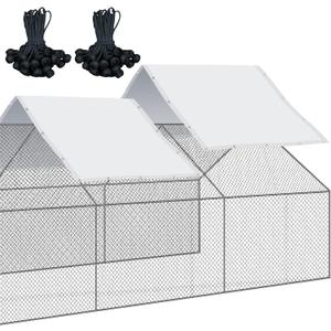 VitalCozy 2 Pcs Chicken Coop Cover Waterproof 14.5 x 6.6 ft Chicken Run Cover Coop Tarp Accessories for Winter with 50 Pcs Ball Bungees Cords for Outdoor (White)