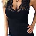 YOINS Women Camis Shirts Tanks Top Basic Sexy V Neck Sleeveless Sliming Lace Details Vest (Black, L)