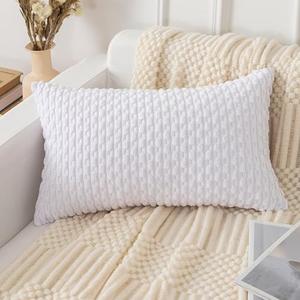 UGASA Soft Corduroy Decorative Pillow Cover 12x20 Inch Boho Striped Oblong Throw Pillow Cover Modern Home Decor for Sofa Living Room Couch Bed Pure White, 1 Piece