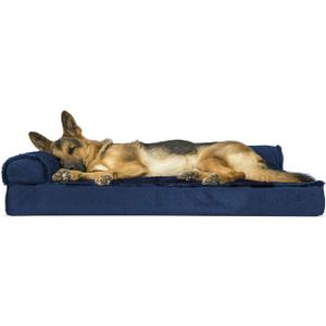 Furhaven Orthopedic Dog Bed for Large Dogs w/ Removable Bolsters & Washable Cover, For Dogs Up to 95 lbs - Plush & Velvet L Shaped Chaise - Deep Sapphire, Jumbo/XL (40.0"L x 32.0"W x 8.0"Th, (Plush & Velvet) Deep Sapphire)