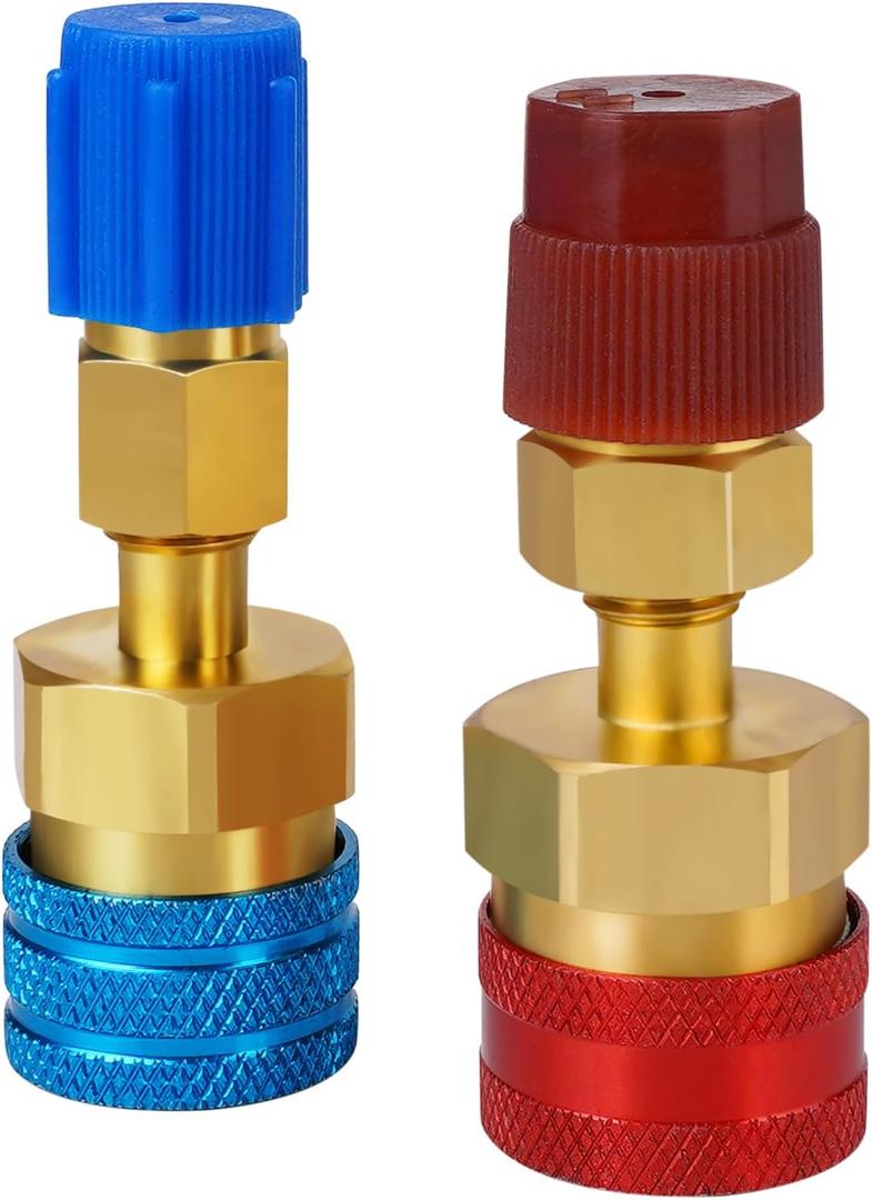 R1234yf Adapter Kit, R1234yf to R134a Conversion Quick Couplers, Blue and Red High Low Side Connector Conversion for Car Air Conditioning System Evacuation Recharging