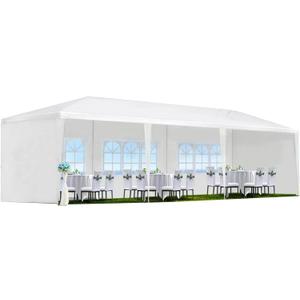 10'x30' Party Tent, Outdoor Wedding Canopy Tents for Parties with 5 Removable Sidewalls, Heavy Duty Canopy Outside Gazebo Event Tent for Parties, Garden Patio Backyard, White