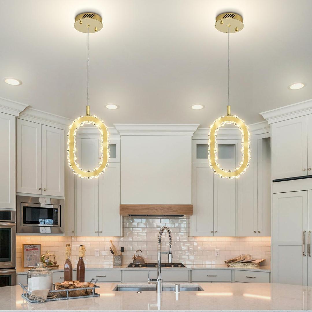 Gold 1 Ring Pendant Lights Kitchen Island Single Head Crystal Chandeliers Foyer Entrance Modern LED Dimmable Chandeliers