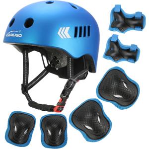 KAMUGO Kids Bike Helmet Set, Toddler Helmet for Ages 2-8 Boys Girls with Sports Protective Gear Set Knee Elbow Wrist Pads for Skateboard Cycling Scooter Rollerblading (Blue)