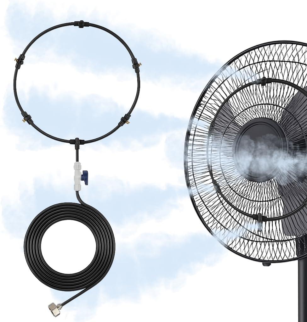 Outdoor Misting Fan Kit 27FT (8.2M) Misting Line with 5 Brass Nozzles & 3/4" Brass Adapter Instant Cooling for Patio, Garden & Outdoor Spaces