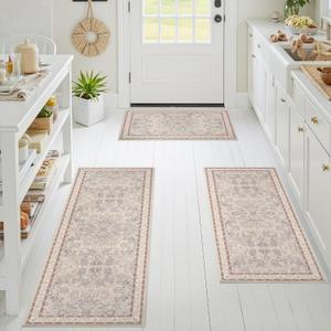 GRANNY SAYS Boho Kitchen Rug Sets of 3, Non Slip Washable Faux Wool Kitchen Mats for Floor, Thick Soft Anti-Fatigue Comfort Standing Mat Runner Rugs for Hallway Laundry Room, Boho Red 1'8" x 4'11" (20" x 59" + 20" x 48" + 20" x 32")