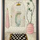 Framed Funny Frog Bathroom Wall Art Frog Taking Shower Canvas Print Cute Humorous Animal Wall Decor for Bathroom Guest Toilet Ready to Hang 12inx16in