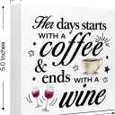 LVQHI Funny Coffee Wood Block Sign For Women,Her Days Stars with A Coffee Sign for Kitchen Desk Table Decor for Kitchen Cafe Bar, 5"x5"x1" In