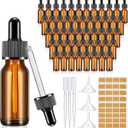 Lallisa 100 Pack Essential Oil Dropper Bottle 15 ml (1/2 oz) Glass Dropper Bottles DIY for DIY Essential Oil Perfume with 5 Funnels 5 Pipettes 3ml 100 Labels for Bathrooms, Hotels, Labs (Amber)