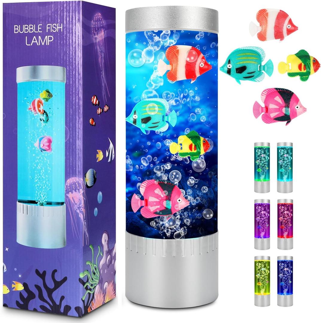 Bubble Fish Lamp, Sensory Bubble Tube Lamp, Artificial Fish Tank with Moving Fish, to Light Up Your Life Like a Lamp, Fish Tank Light and Aquarium Lamp, Excellent Gift for Kids & Adults