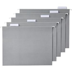 Amazon Basics Hanging File Folders with Adjustable Tabs for Document Organization, Letter Size, Gray, 25-Pack