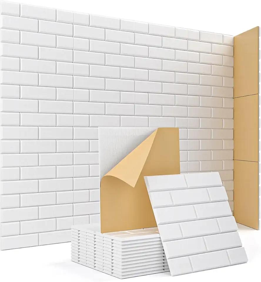 Kuchoow Acoustic Wall Panels for Recording Studio Sound Absorbing, Brick Pattern 19 Pack White Decorative Self Adhesive Art Acoustical Treatment Tiles for Ceiling Door and Bedroom 12''×12''×0.4'' Beige