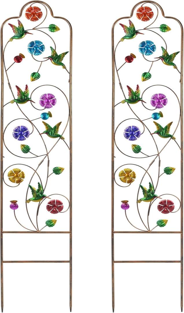 2-Pack Metal-Garden-Trellis Plant-Support-Trellises Outdoor-Decoration Arched-Fence-Trellis - for Climbing Plants Patio Lawn Yard Backyard Wall Brackets 60'' H x 12'' W Hummingbird